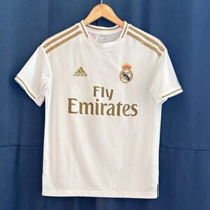 adidas White and Gold Kids Real Madrid Jersey